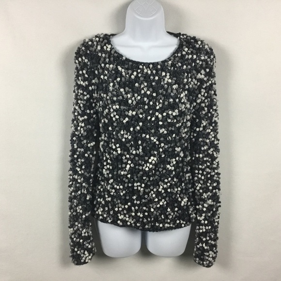Grey Black & White Wool Blend Long Sleeve Pompom Sweater - Picture 1 of 10